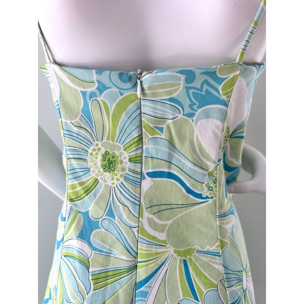 Vintage Y2K Floral Slip Dress Blue Green White Spaghetti Strap A-Line Size 15/16 - Picture 4 of 9